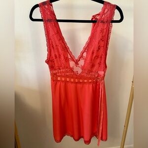 Handmade Coral Mini Sheer Vintage Lace Dress from Italy